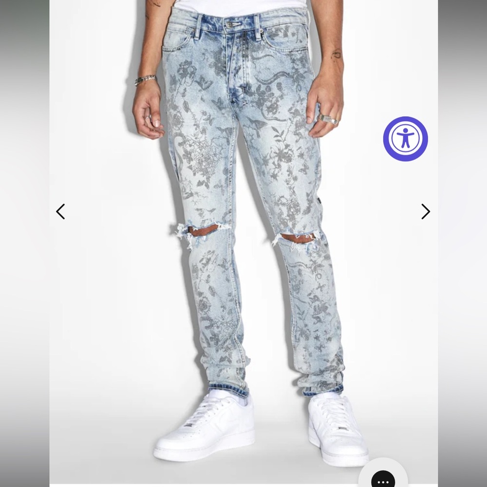 Ksubi Light Blue Distressed Skinny Jeans with Floral Print